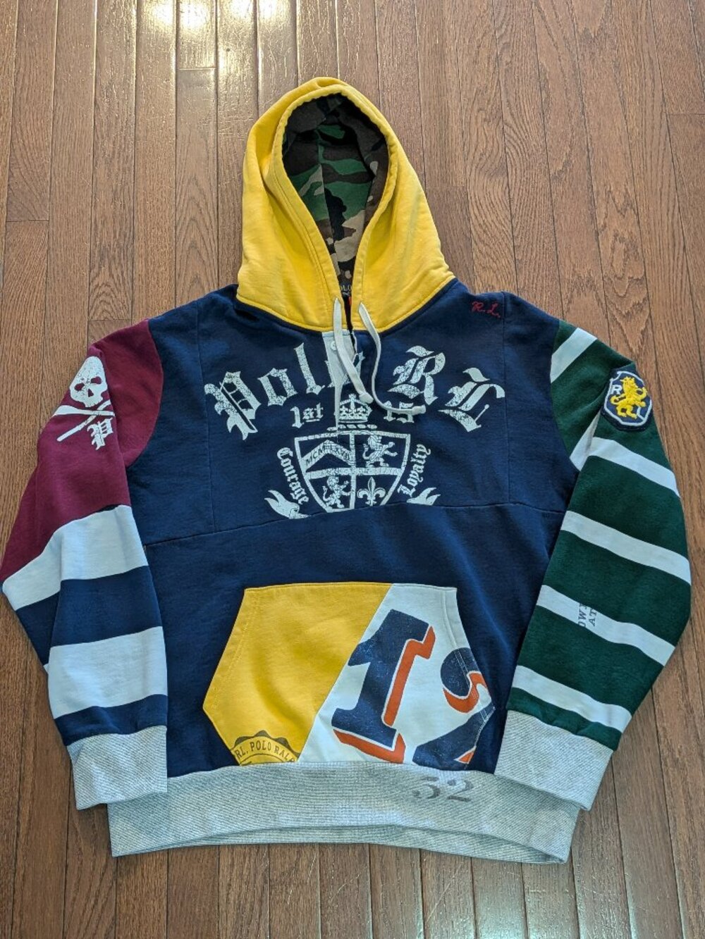 Polo Ralph Lauren Patchwork Crest Rugby Camo lined Hoodie - Size XL